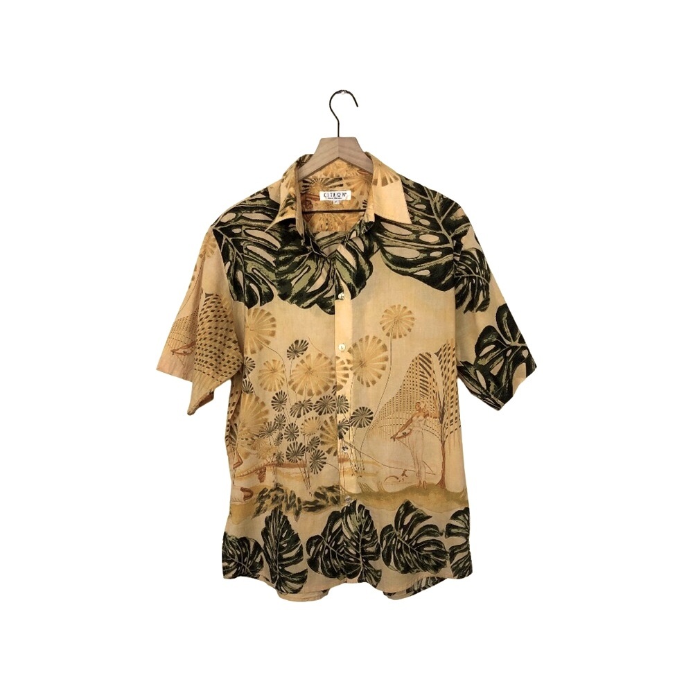 Citron Santa Monica Kulea Golden Tan Tropical Print Short Sleeve Medium